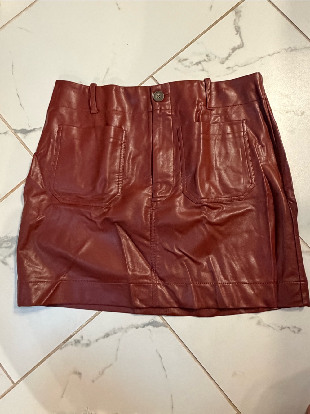 Anthropologie Burgundy Faux Leather High-Waist Bermudas